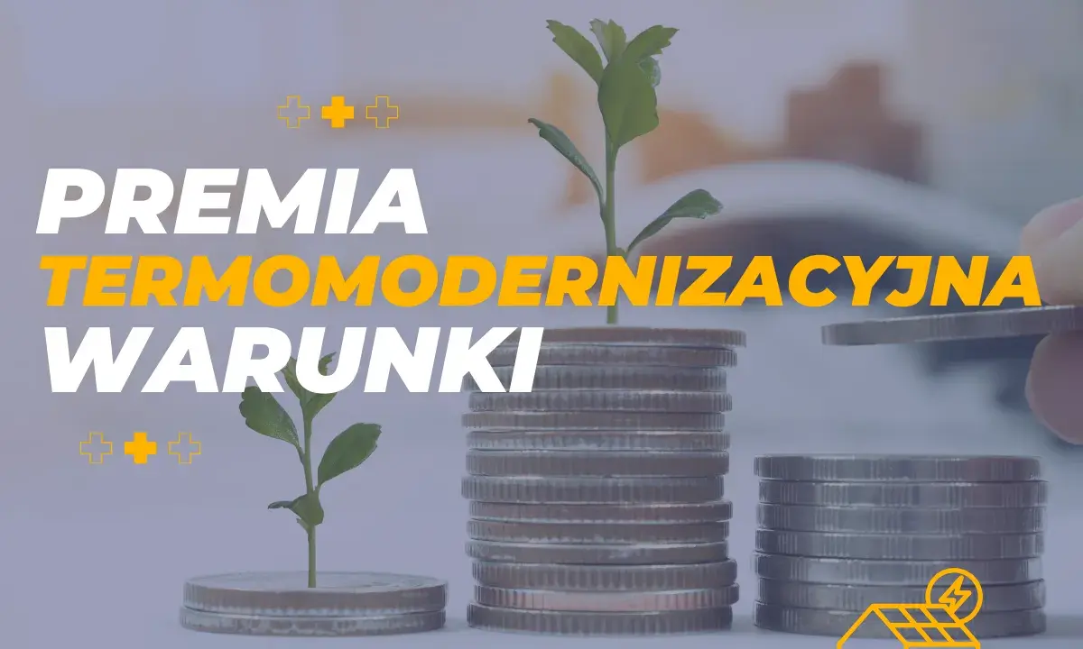 Premia termomodernizacyjna: rosnące stosy monet z sadzonkami symbolizują inwestycję w przyszłość i oszczędności.