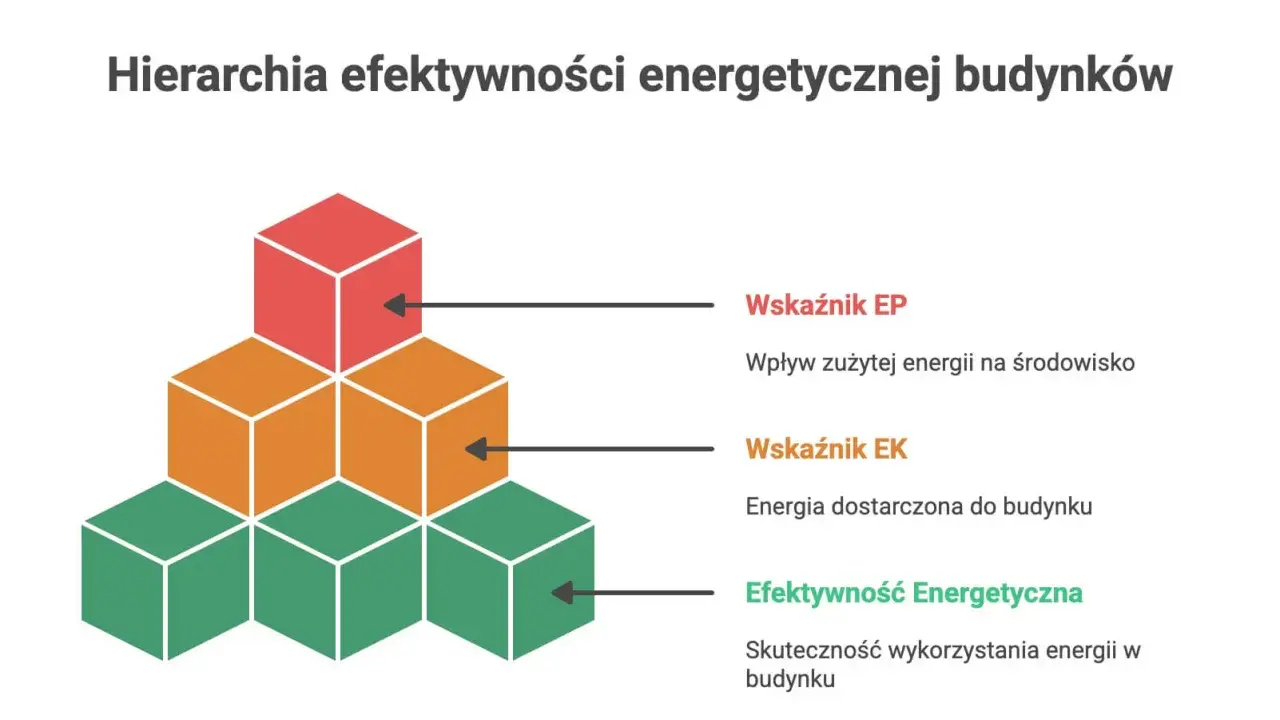 Hierarchia efektywności energetycznej budynków: wskaźniki EP, EK i efektywność energetyczna.