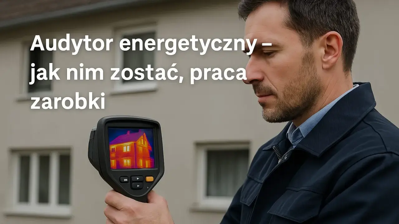 Mężczyzna z kamerą termowizyjną bada dom. Dowiedz się, jak zostać audytorem energetycznym, jakie są zarobki i możliwości pracy.