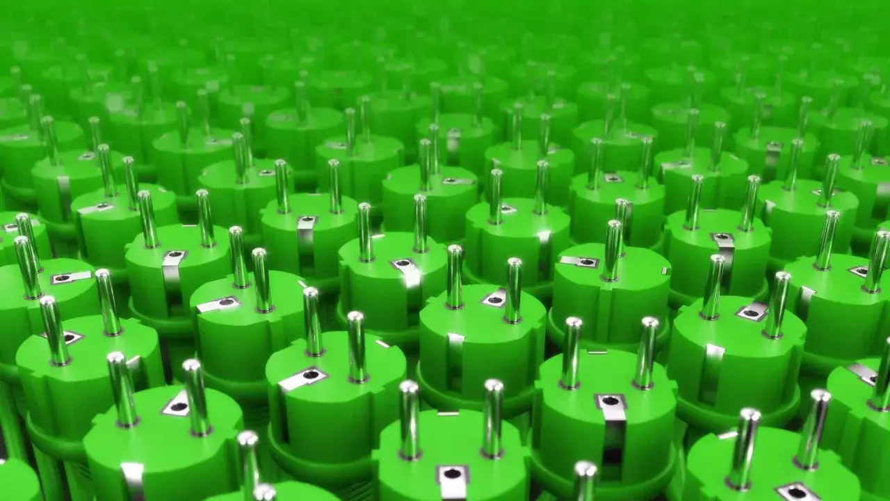 Zielona energia w Polsce: mnóstwo wtyczek symbolizuje produkcję energii elektrycznej w Polsce online.