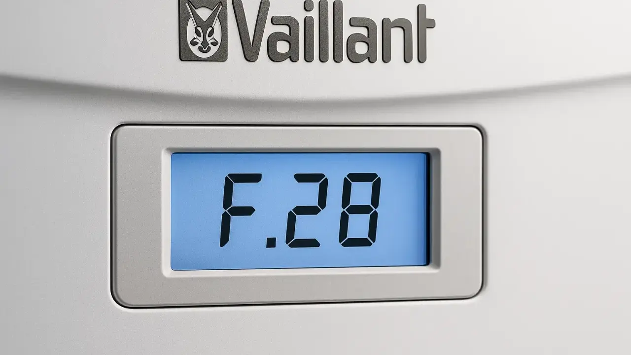 Wyświetlacz kotła Vaillant pokazuje kod błędu F.28.