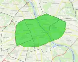 Mapa Warszawy z zaznaczonym obszarem, gdzie obowiązuje zakaz wjazdu diesli.
