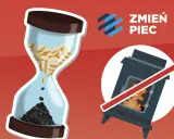 Klepsydra z monetami i węglem symbolizuje czas na wymianę pieca. Ustawa smogowa wzywa do działania.