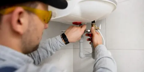 Instalator montuje zawór przy bojlerze. Szukasz odpowiedzi na pytanie: jaki piec gazowy do mieszkania 50m2?