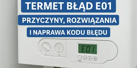 Termet błąd E01 na piecu gazowym. Wyświetlacz pokazuje kod E01, sugerując problem z urządzeniem.