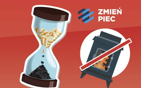 Klepsydra z monetami i węglem symbolizuje czas na wymianę pieca. Ustawa smogowa wzywa do działania.