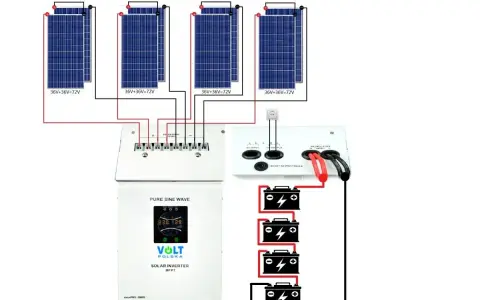 Schemat instalacji off grid: panele słoneczne, regulator ładowania, falownik i akumulatory.