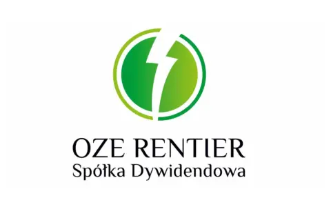 Logo OZE RENTIER: zielony okrąg z błyskawicą w środku, poniżej napis "OZE RENTIER Spółka Dywidendowa".