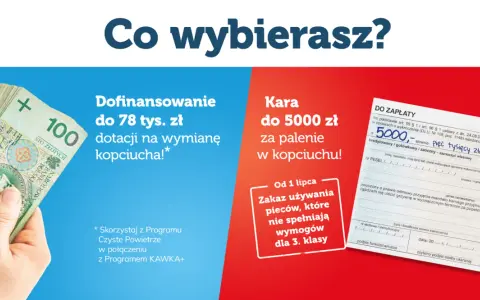 Dofinansowanie do 78 tys. zł na wymianę kopciucha lub kara 5000 zł za palenie w kopciuchu. Wybierz mądrze!
