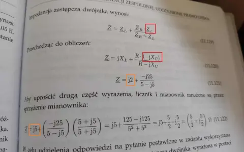 Obliczenia pokazują, co to jest impedancja zespolona, używając wzorów i przekształceń matematycznych.