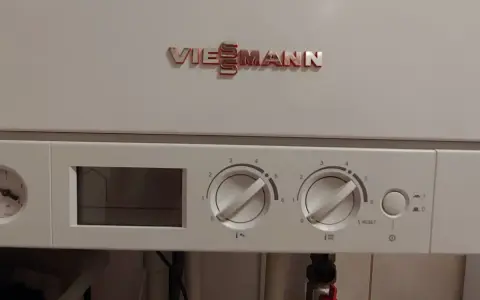 Panel sterowania kotła Viessmann Vitopend 100. Widoczny manometr, wyświetlacz i pokrętła regulacji. Przycisk RESET.