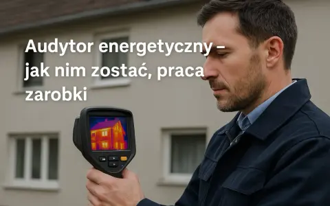 Mężczyzna z kamerą termowizyjną bada dom. Dowiedz się, jak zostać audytorem energetycznym, jakie są zarobki i możliwości pracy.