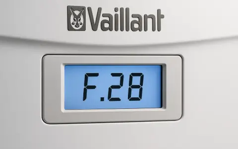 Wyświetlacz kotła Vaillant pokazuje kod błędu F.28.