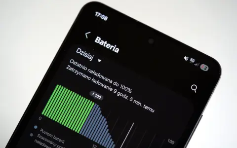 Wykres zużycia baterii w telefonie. Ostatnie ładowanie do 100% trwało 9 godzin. Wskazuje na dobre oszczędzanie baterii.