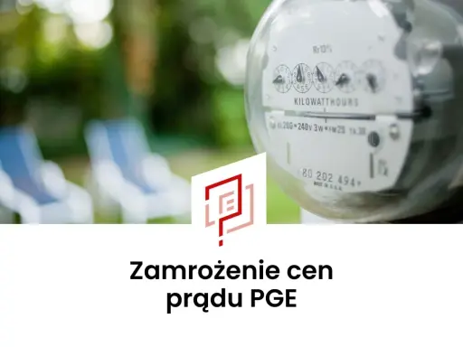 Zamrożenie cen prądu dla gospodarstw domowych. Licznik energii elektrycznej i logo PGE.