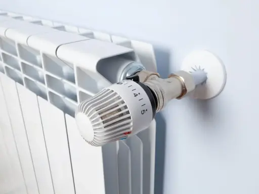 Biały grzejnik z termostatem. Zastanawiasz się, jakie ogrzewanie do mieszkania 70m2 wybrać? Ten element to klucz do komfortu.