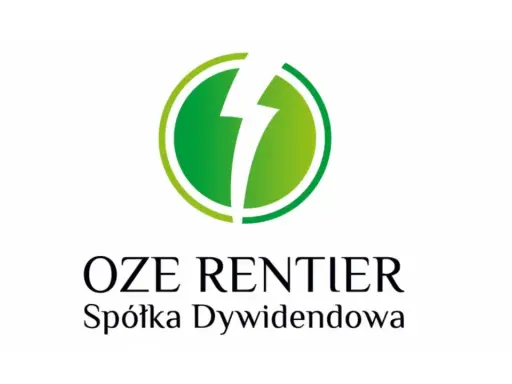 Logo OZE RENTIER: zielony okrąg z błyskawicą w środku, poniżej napis "OZE RENTIER Spółka Dywidendowa".