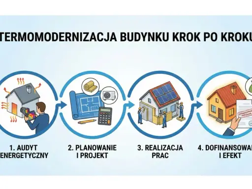 Termomodernizacja budynku krok po kroku: audyt, projekt, realizacja i dofinansowanie. Zobacz, jak uzyskać wsparcie finansowe na ocieplenie domu.