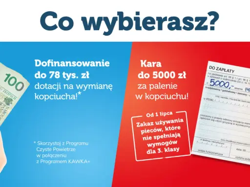 Dofinansowanie do 78 tys. zł na wymianę kopciucha lub kara 5000 zł za palenie w kopciuchu. Wybierz mądrze!