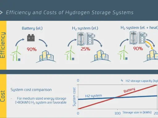 Porównanie efektywności i kosztów magazynu wodoru. Systemy H₂ są korzystne dla magazynowania energii.