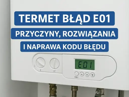 Termet błąd E01 na piecu gazowym. Wyświetlacz pokazuje kod E01, sugerując problem z urządzeniem.