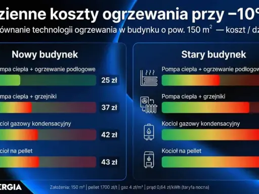 Porównanie kosztów ogrzewania. Kocioł gazowy kondensacyjny w starym budynku kosztuje 42 zł dziennie, pokazując, jak działa piec gazowy.