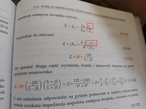 Obliczenia pokazują, co to jest impedancja zespolona, używając wzorów i przekształceń matematycznych.