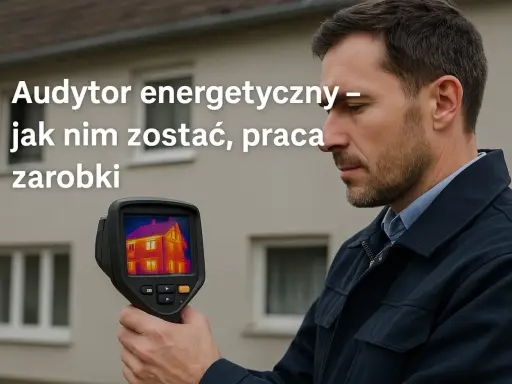 Mężczyzna z kamerą termowizyjną bada dom. Dowiedz się, jak zostać audytorem energetycznym, jakie są zarobki i możliwości pracy.