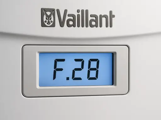 Wyświetlacz kotła Vaillant pokazuje kod błędu F.28.