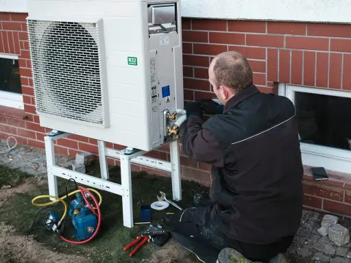 Instalacja pompy ciepła, która jest jednym ze sposobów, czym ogrzewają domy w Szwecji.