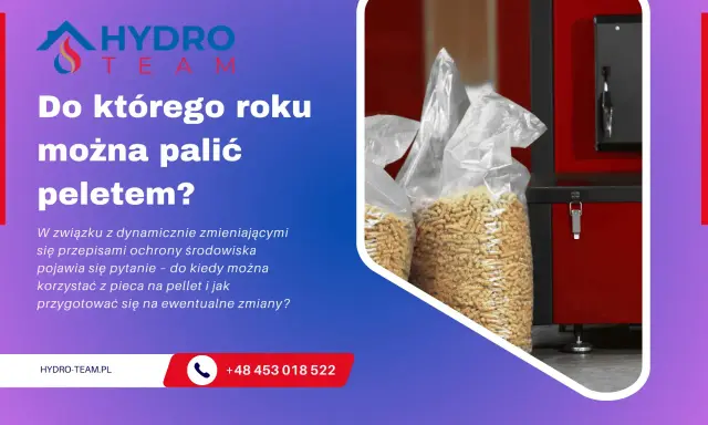 Pytanie: do kiedy można palić pelletem? Worek z pelletem obok nowoczesnego kotła. Hydro-Team.pl