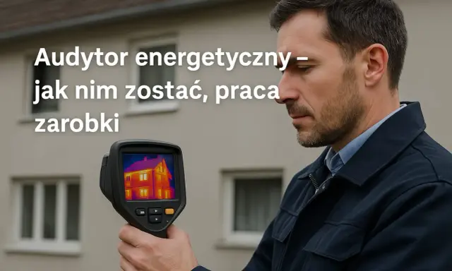Mężczyzna z kamerą termowizyjną bada dom. Dowiedz się, jak zostać audytorem energetycznym, jakie są zarobki i możliwości pracy.