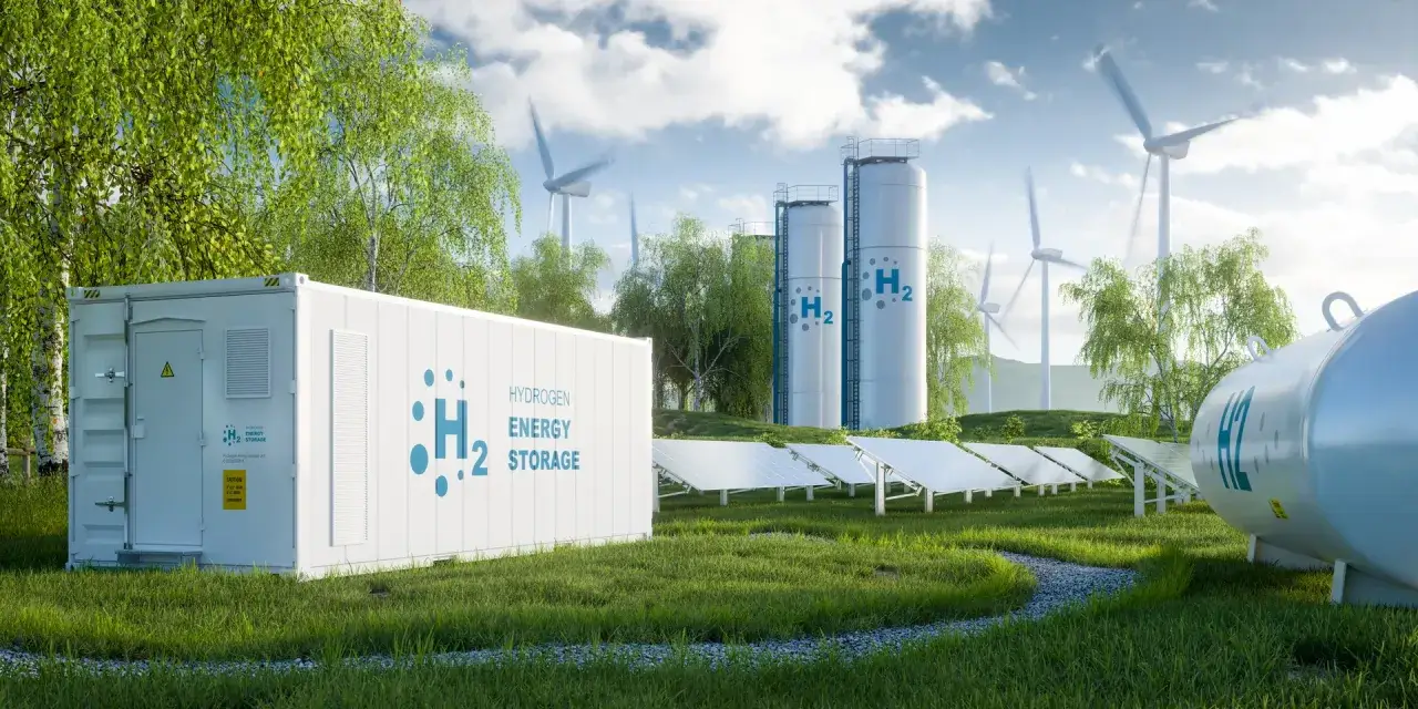 Zielona energia: magazyn wodoru, panele słoneczne i wiatraki. To przyszłość zastosowania wodoru.